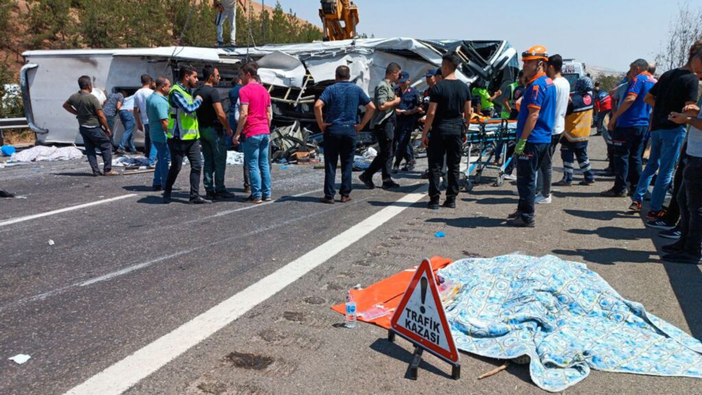 Turkey. The brakes fail, and vehicles crash into the throng, killing at least 16 people and injuring 29 more.