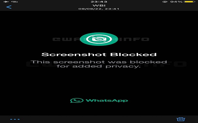 WhatsApp prohibits taking a “still shot” of some sent photos and videos