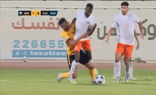 A Jordanian player is being beaten in Kuwait .. in the video