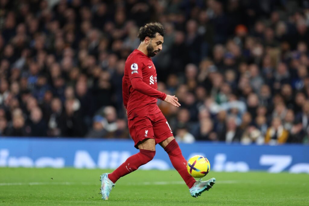 A window testifies to Salah’s first double in the Premier League this season