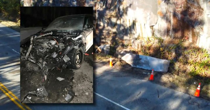 Photos show close call for West Vancouver police officer hit by rock slide