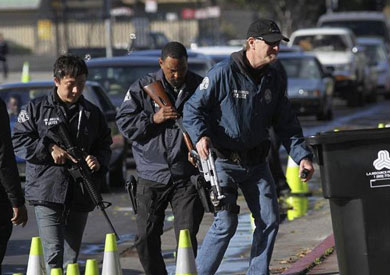 A car shocking a crowd of trained policemen in Los Angeles and hit 25 of them