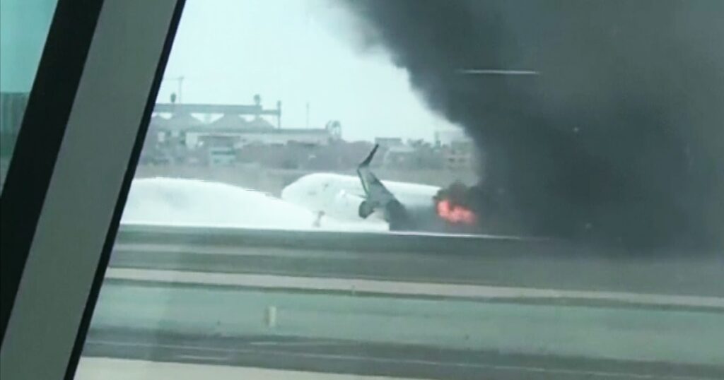 Plane catches fire after striking firetruck on runway in Peru