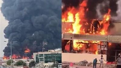 A huge fire in a yard to store gasoline in the Jordanian city of Aqaba